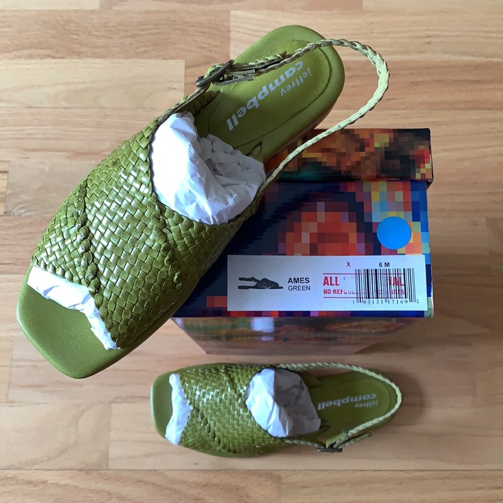 All Leather💚Woven Square toe sandals